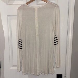 Cream Long Sleeve Shirt with Button-Down Back and Striped Elbow Patches- XL